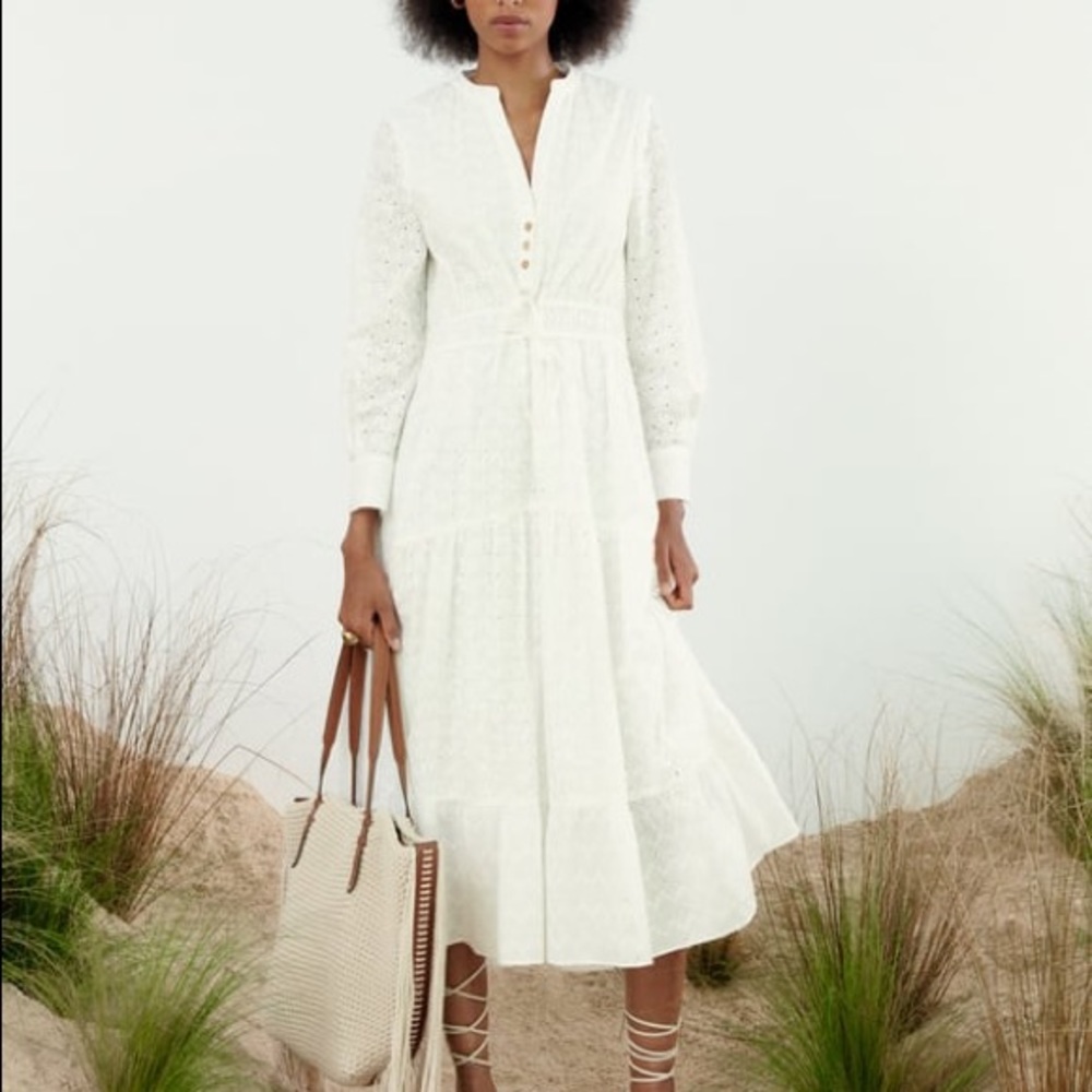 ZARA EMBROIDERED EYELET COMBINATION DRESS MEDIUM NWT